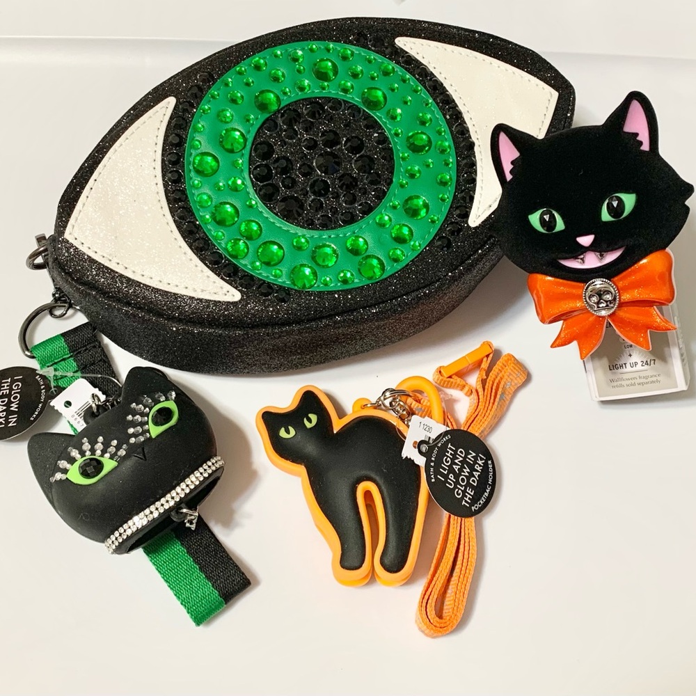 Bath & Body Works NEW Bundle Bling Cat Eyeball Bag Cat Lanyard & Plug In